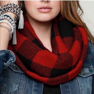 Ruggline Buffalo Plaid Check Infinity Scarf OSFM Red Black